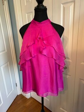 Ruffled Halter Blouse in Bright Fuchsia Pink